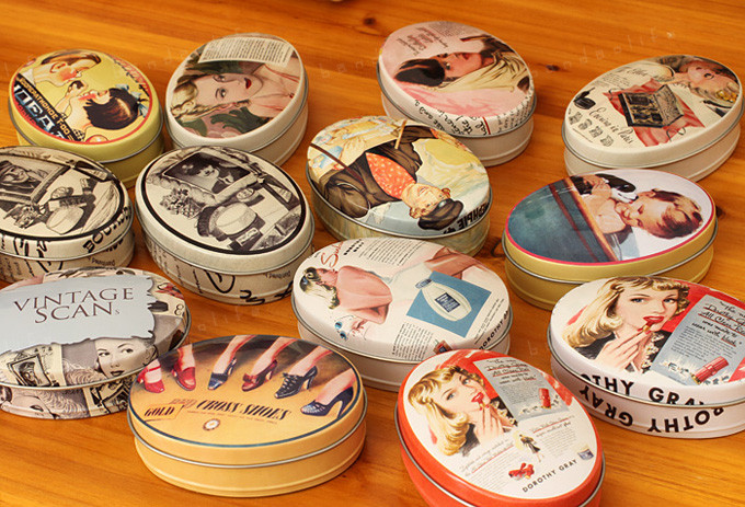 Oval Small Gift Packaging Tin Box / Storage Containers Promotions With 3d Embossing