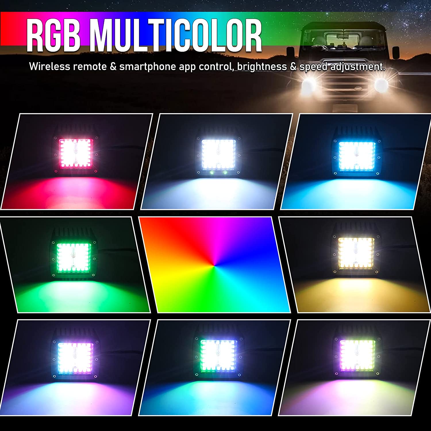 Mini RGB Vehicle LED Work Lights 3 Inch 4x4 Led Pod Light Decoration