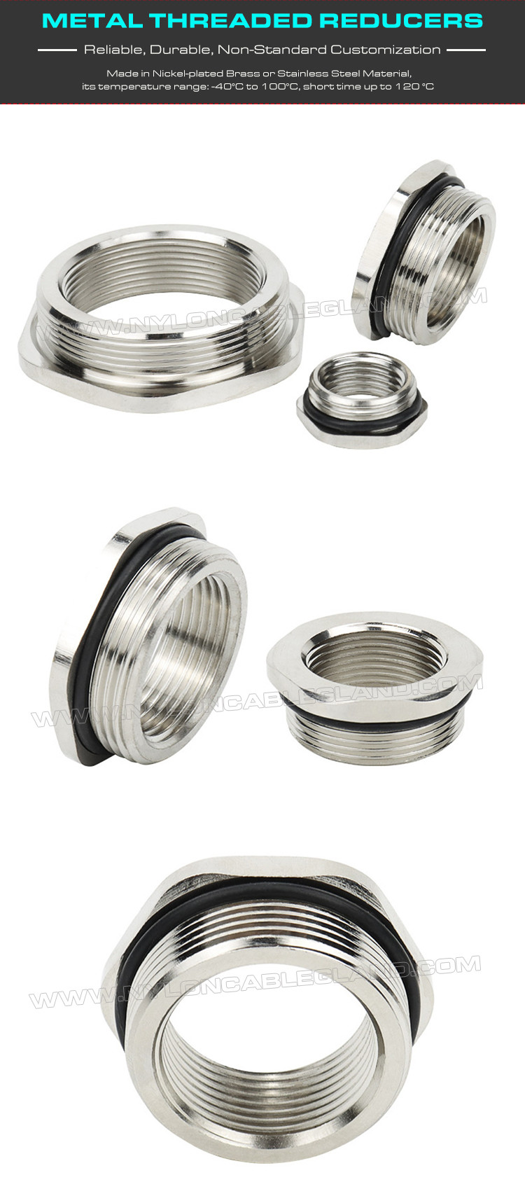IP68 Brass (304/316 Steel) Thread Reducers, Thread Enlargers, Thread Converters or Thread Adapters for Cable Glands