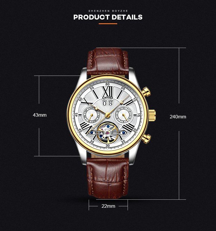 Luminous Mens Mechanical Watches Day / Date Moonphase Automatic Watch