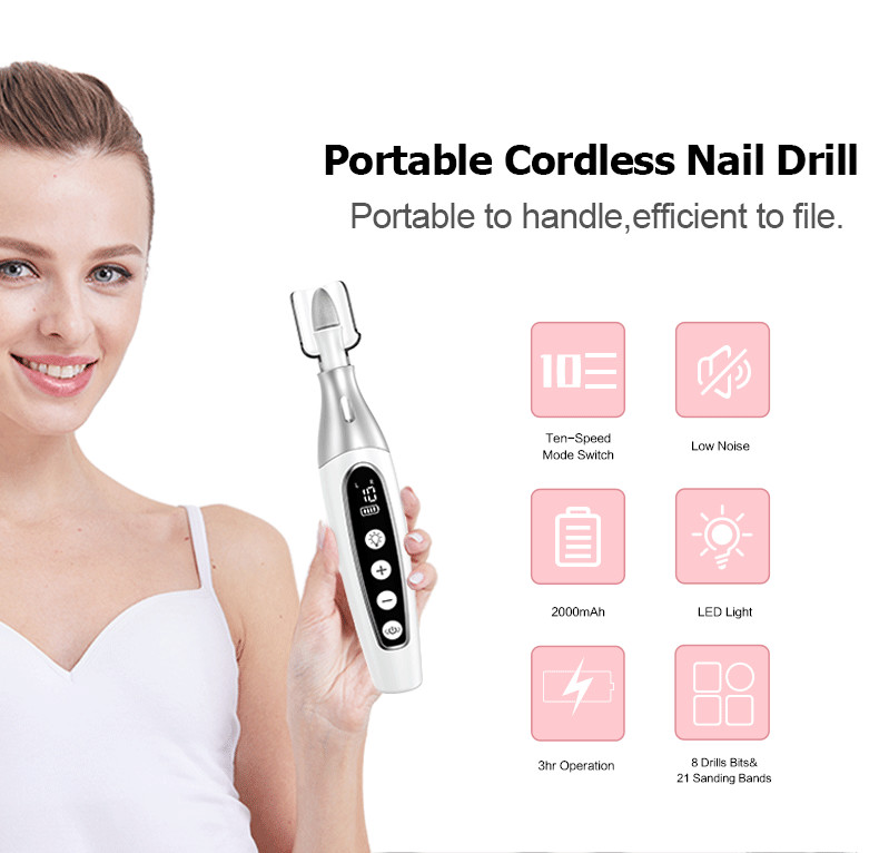 Portable Nail Grinder Machine USB Charging Pedicure Nail File Set Electric Nail Drill