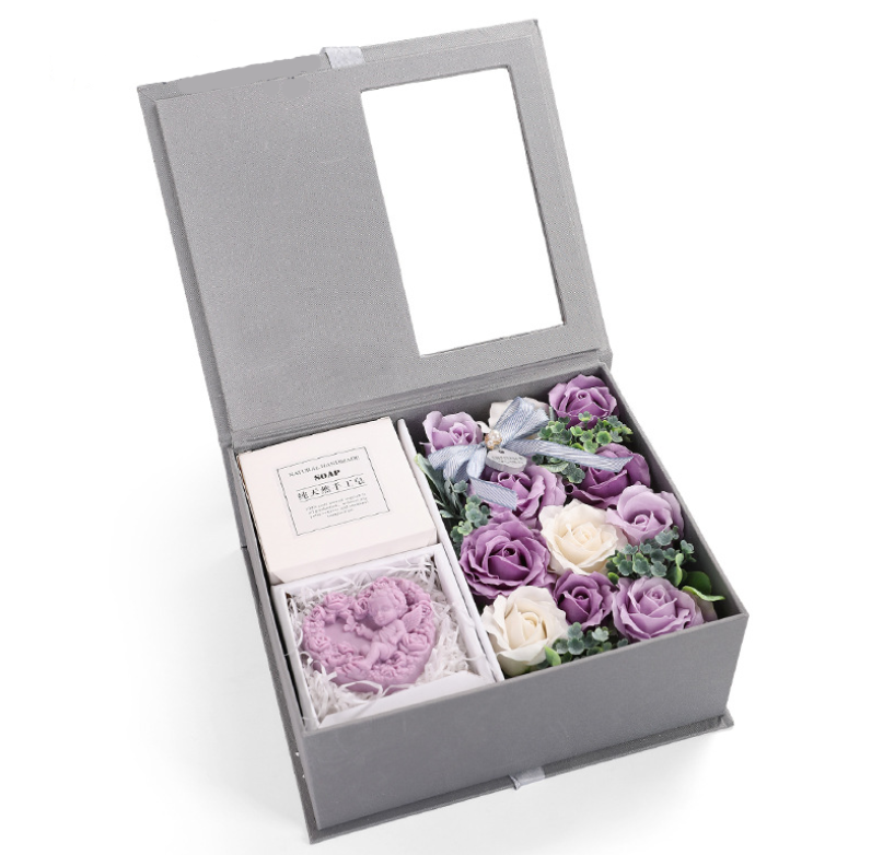 Valentine'S Day Black Paperboard Cardboard Box For Red Roses Gift Soap Flower Bulk