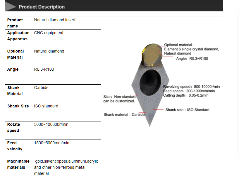 ISO Standard Natural Diamond Lathe Tools Insert