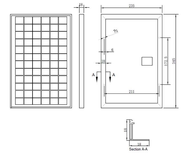 10W-12W-18V small solar panel assembly size chart