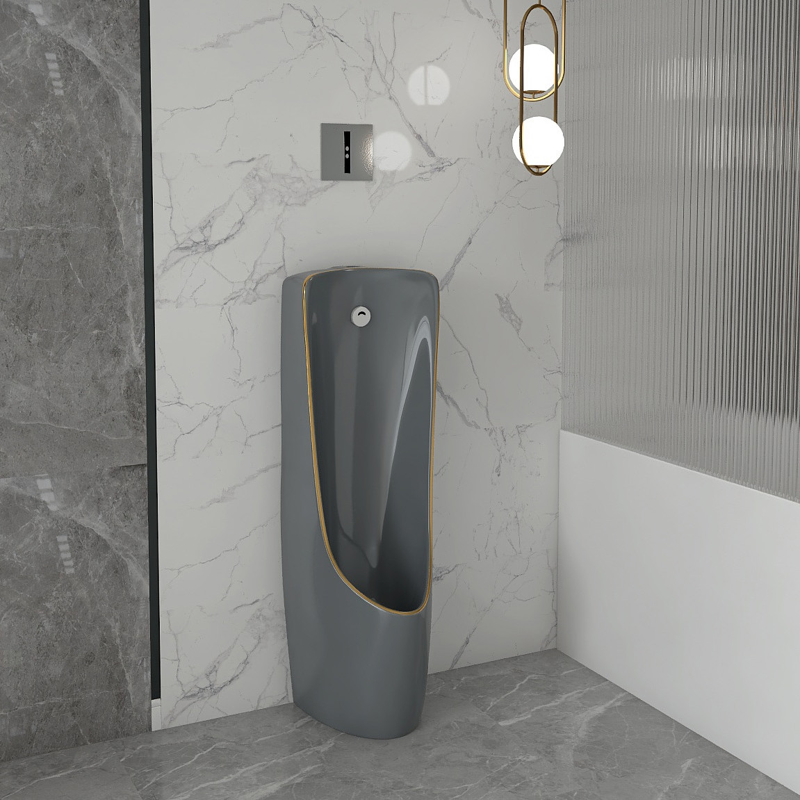 One Piece Back Spud Wall Mounted Urinal Bowl Grey Gold Color