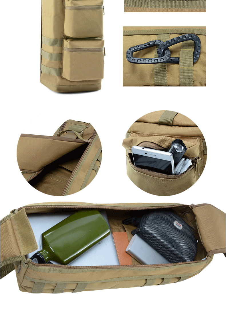 Comfortable Inclined Shoulder Backpack Khaki Bag with External Frame and Three Pockets