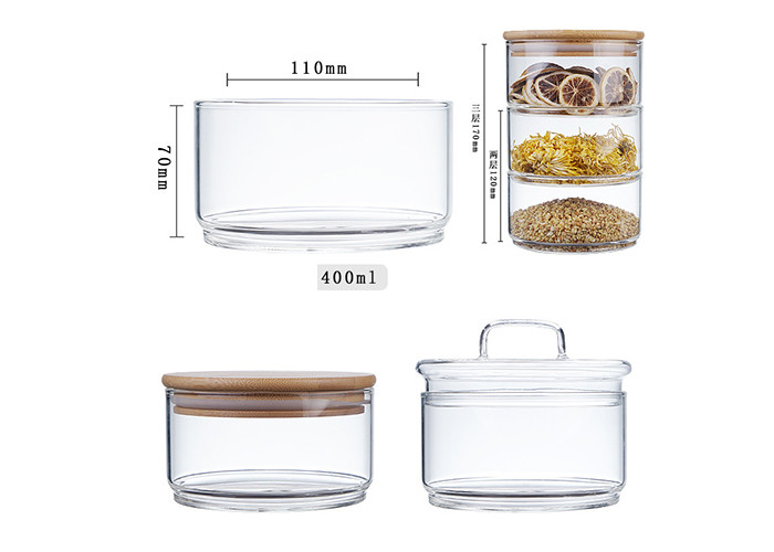 Kitchen Wide Mouth Storage Jars With Bamboo Lid High Borosilicate