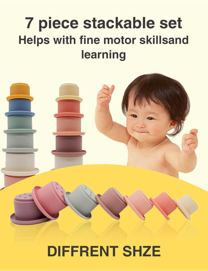 7 Cups Montessori Sensory Silicone Building Blocks Silicone Stacking Toy