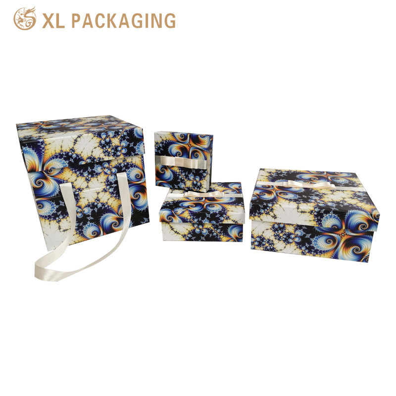 Ribbon-Tied Custom Printed Cardboard Gift Box Set for Shoe Packaging and Candy