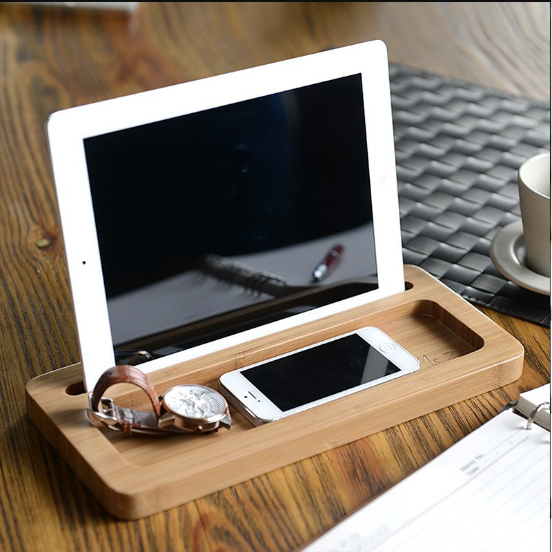 Natural Portable Bamboo Laptop Desk Phone Holder Stand Docking Station
