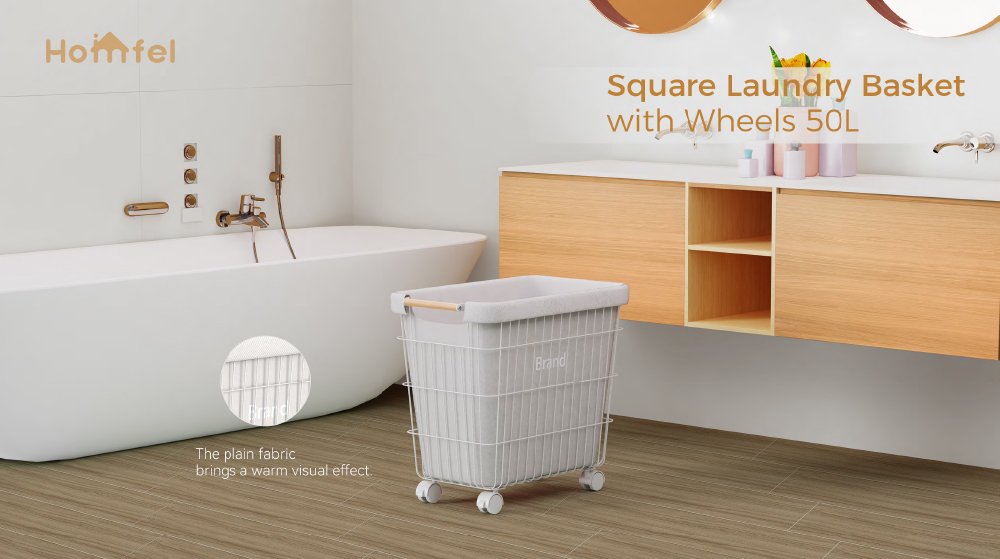 Household Wire Laundry Hamper With Wheels Metal Clothes Hamper 400x419x583mm