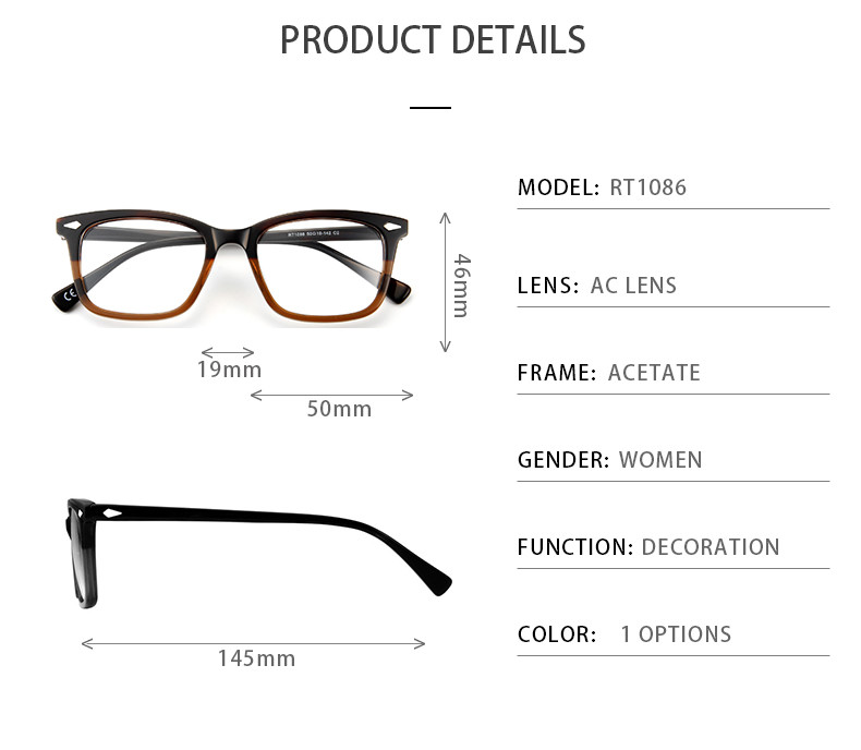 Two Tone Laminated Acetate Frame Glasses Classic Square Men Women Optical