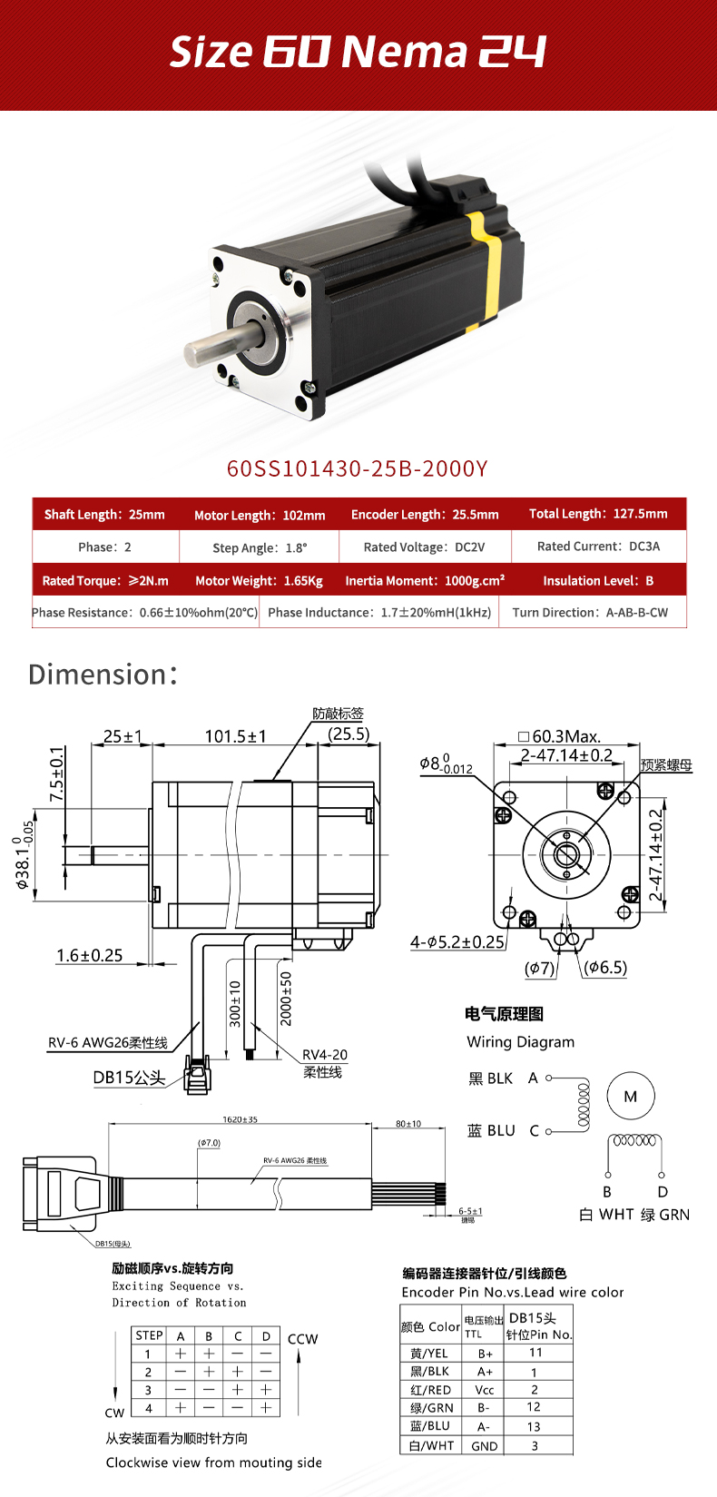 High Torque Nema 11 17 23 24 34 Integrated Closed Loop Stepper Motor With Encoder DC1.5-6A