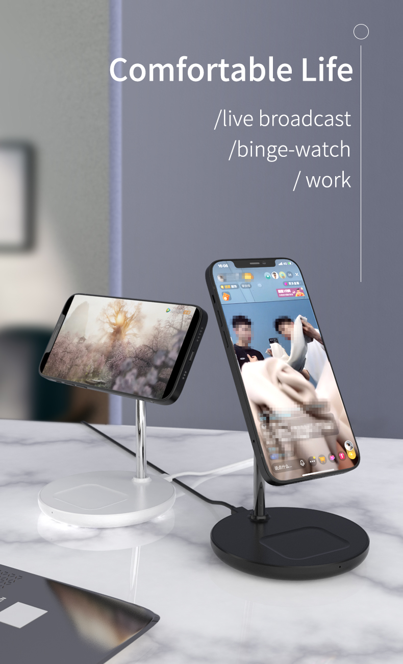 15W Fast Charging Magnetic Wireless Charger Stand for iPhone 13 14 15 Pro Max White Type C Input Port