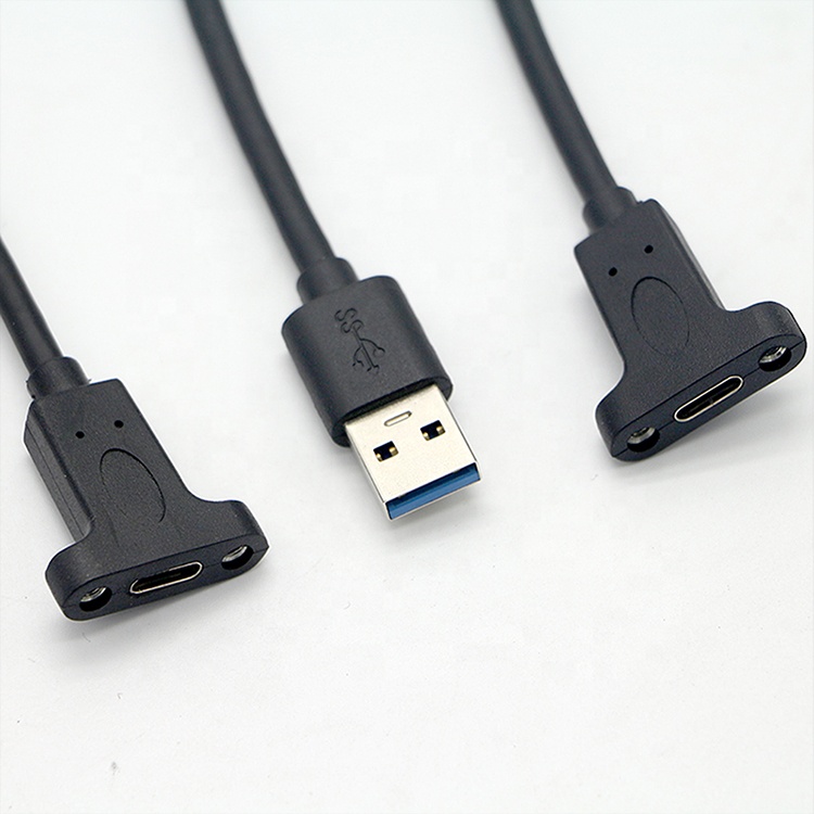 Screw Locking Stud USB 3.0 A Male to USB Type C 3.1 Female Panel Mount USB 3.0 Extension Cable