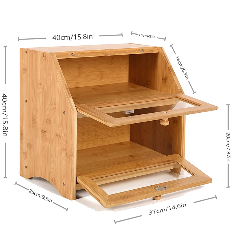 Rectangle Bamboo Bread Storage Box for Loaves and Pastries Stackable Double Layer Design
