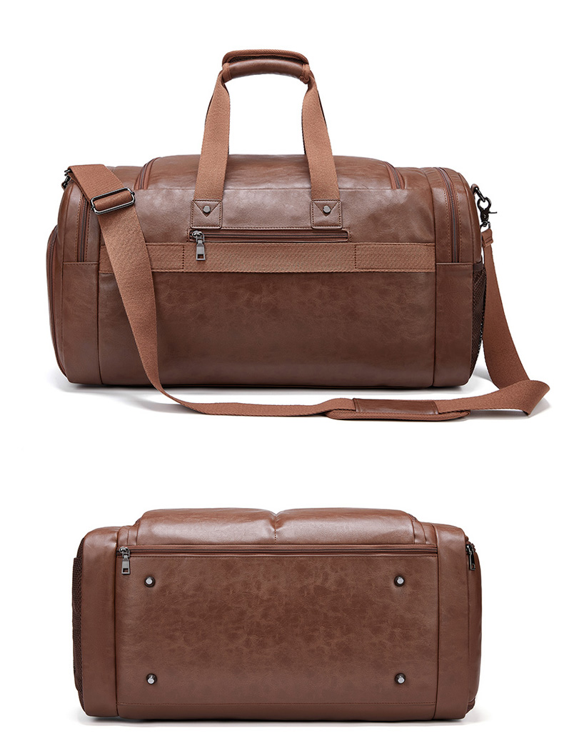 MingLu Waterproof Brown PU Leather Duffle Bag Male Duffle Bag Fashionable