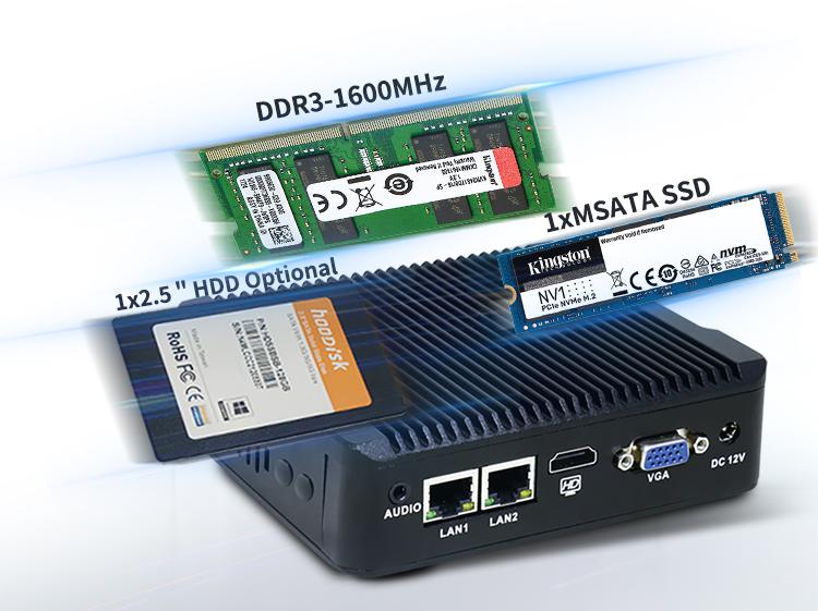 DDR3-1600MHz 1x2.5" HDD Optional 1xMSATA SSD