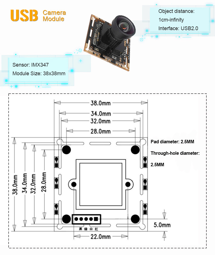 Customization 4MP COMS Sensor Sony IMX347 60fps USB camera module