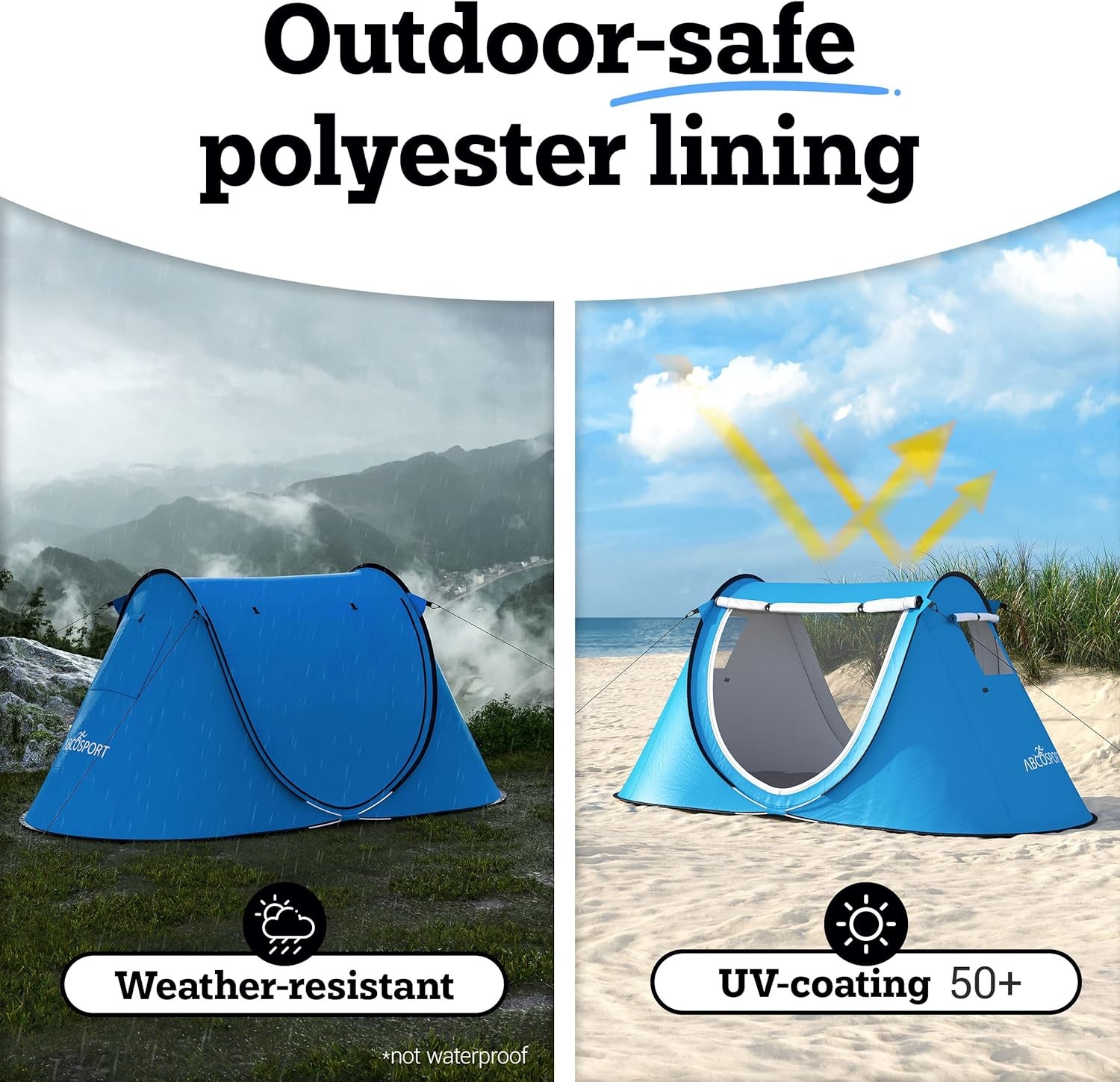 Abco 2-Person Pop Up Tent - Portable Cabana with 2 Doors, Water-Resistant and UV Protection, Carrying Bag - Sky Blue