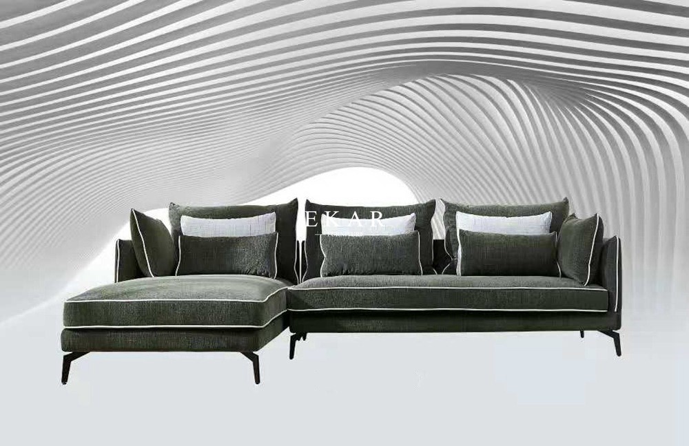 Home Modern Design Deep Green Fabric Sofa Set Corner Couch