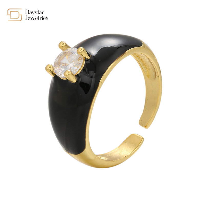 Colorful Summer Diamond Enamel Rings Gold Plated Adjustable Opening Zircon Chunky