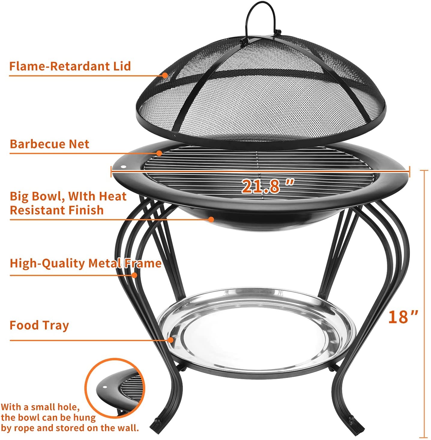22 Inches Portable Foldable Outdoor Burning Fire Pit Round Burning Fire Pit