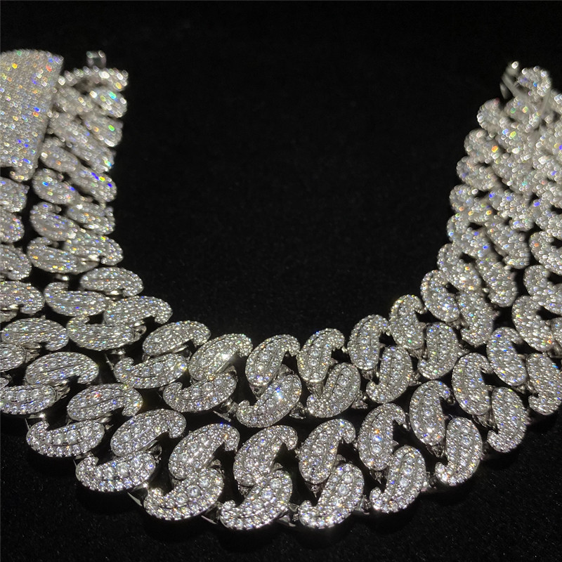 Hip Hop Moissanite Cuban Link Chain Miami Mens Sterling Silver Jewelry Necklace