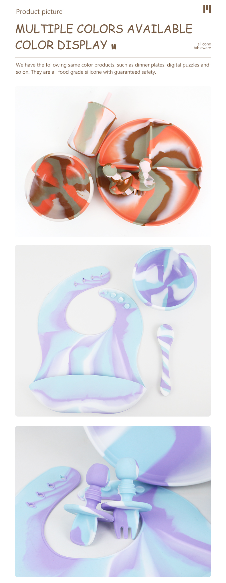 Multiple Color Silicone Tableware Set Plate For Baby Toddler Dinner set kids silicone food set