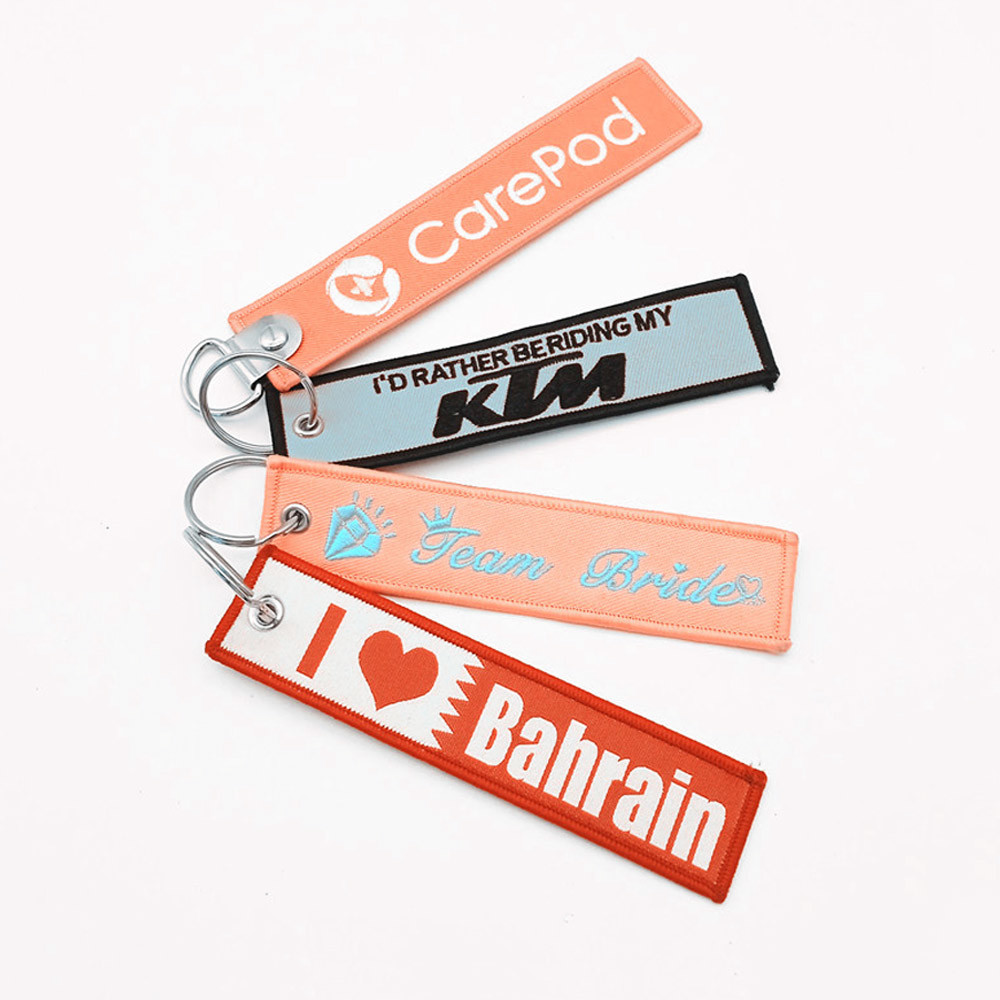 Twill Merrowed Embroidered Key Chain Tag For Souvenir Gift 13cm × 3cm