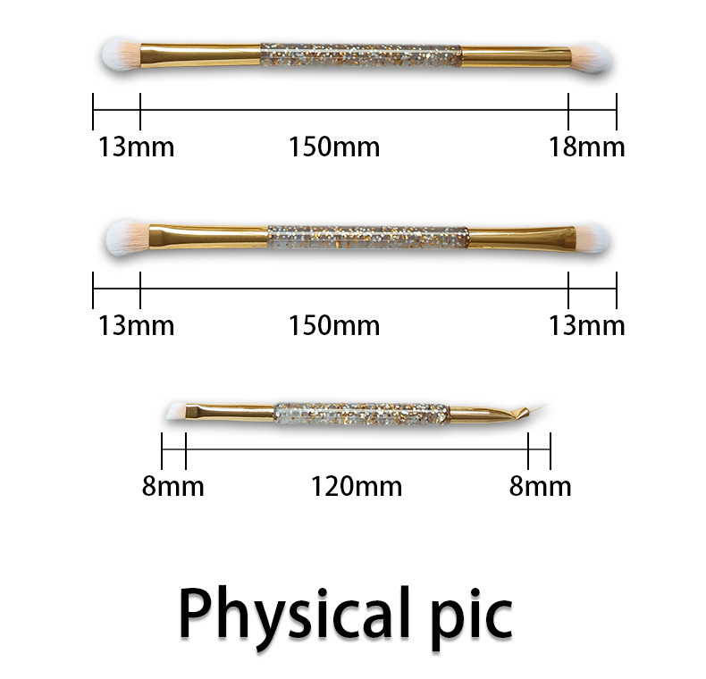 Double Ended Travel Makeup Brush Set 5pcs Transparent Glitter Plastic Handle
