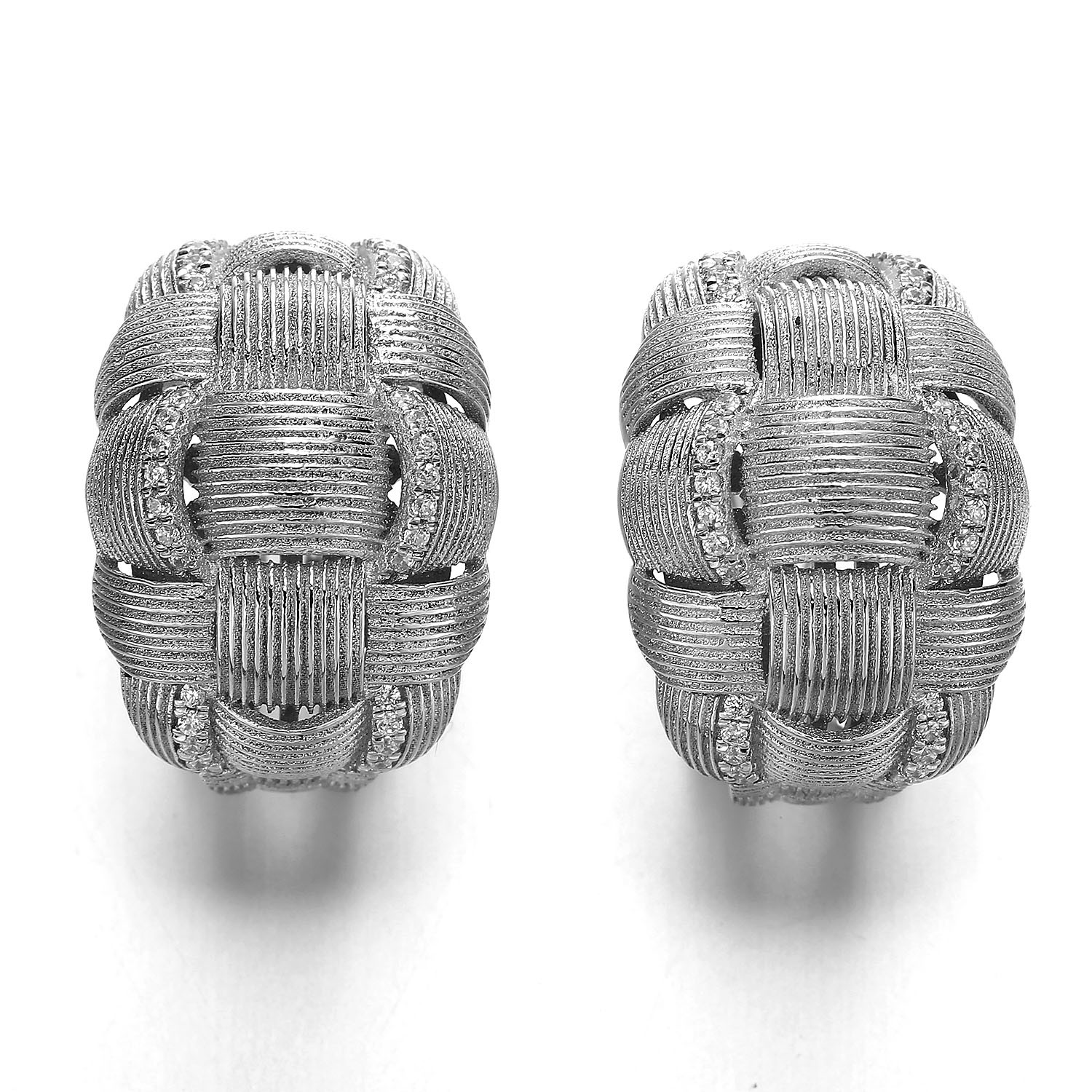 10.41g Thick Sterling Silver Hoop Earrings CZ Bird'S Nest Earrings