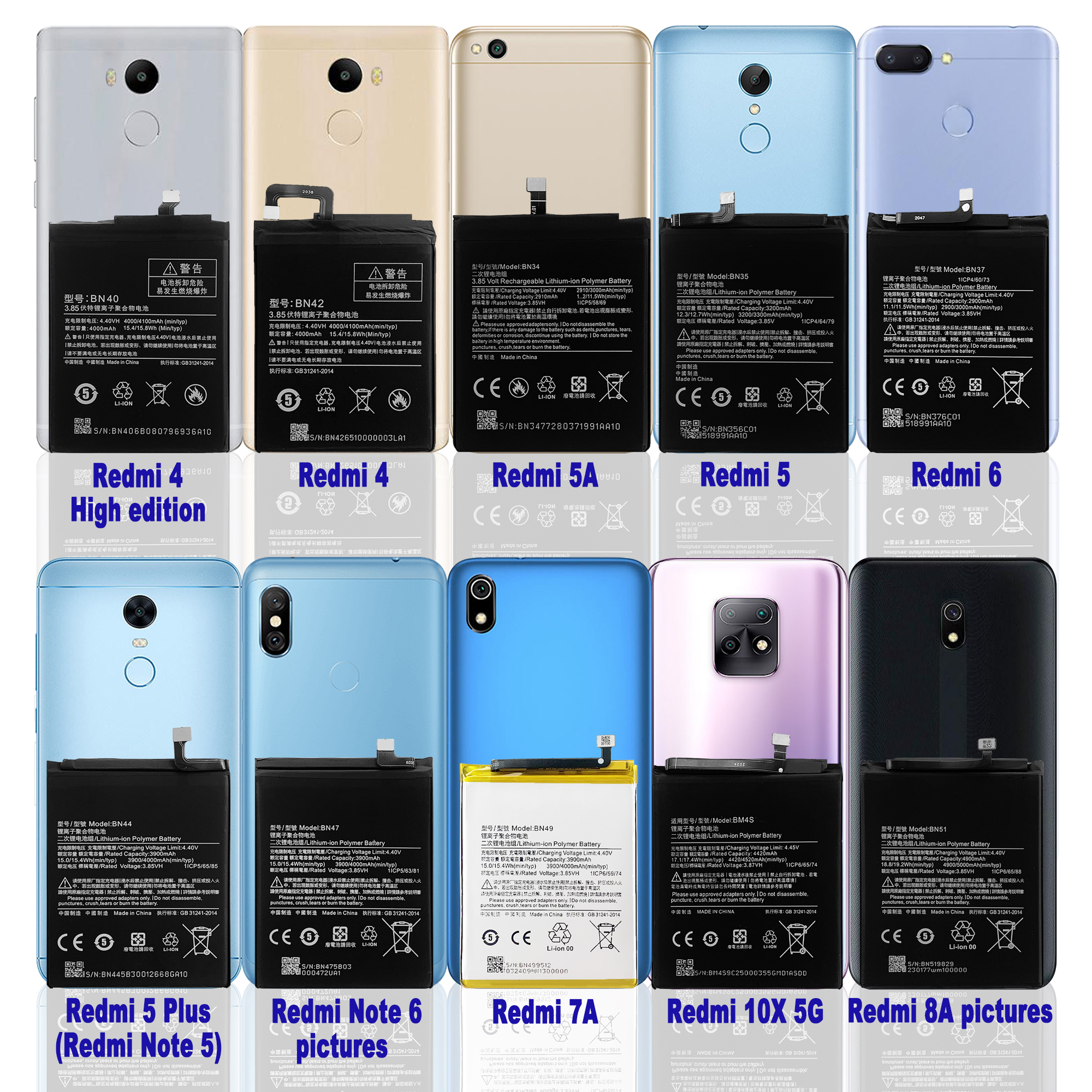 AAA Grade Xiaomi Redmi Original Replacement Battery for 3 3S 3X 4 4X 4A 5 5A 5S 5X M5 6
