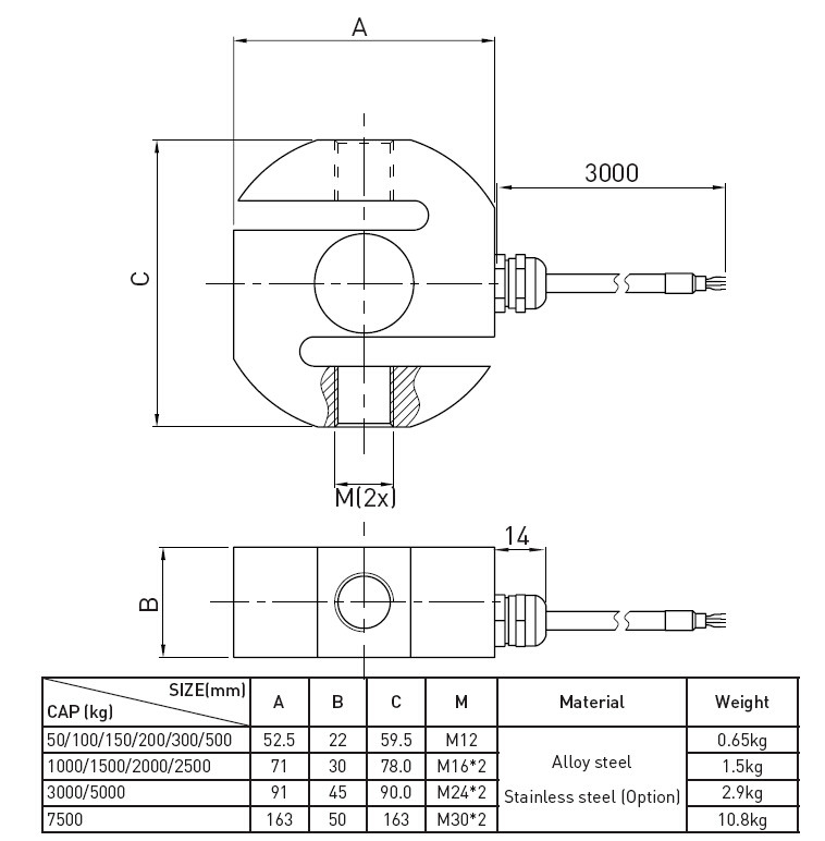 100kg High Accuracy Load Cell S Type Sensor Water Resistance Load Cell