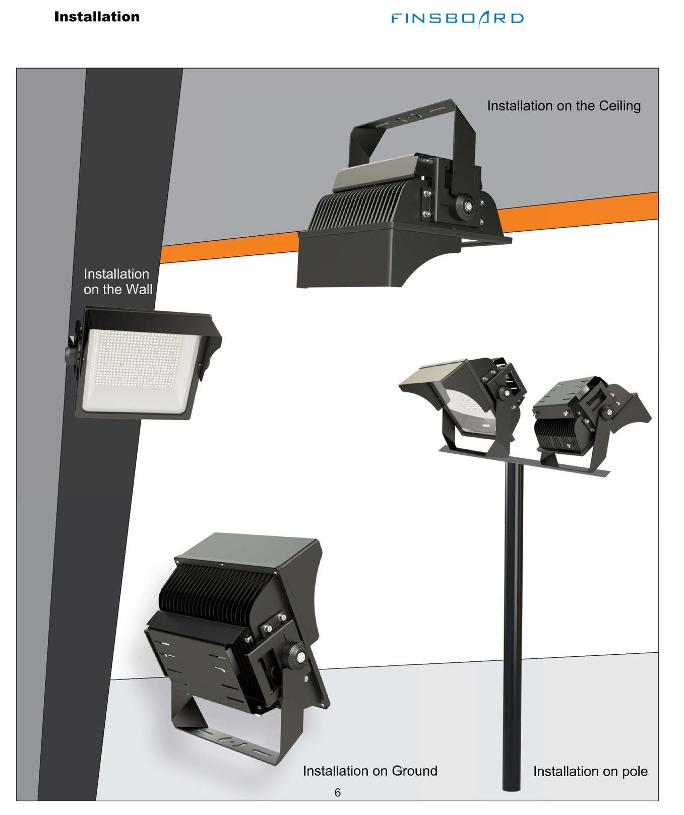3000-6500K LED Stadium Lighting Dark Grey Black White Color