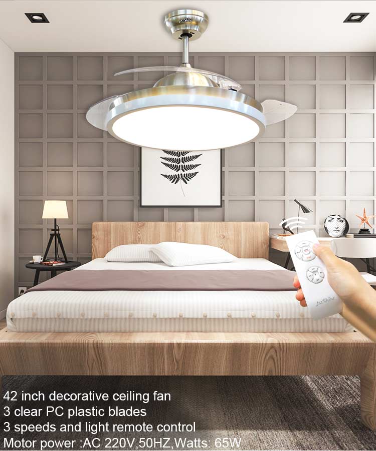Energy Saving Silent Remote Control LED Ceiling Fan Light with 2- Metal Lamp Body