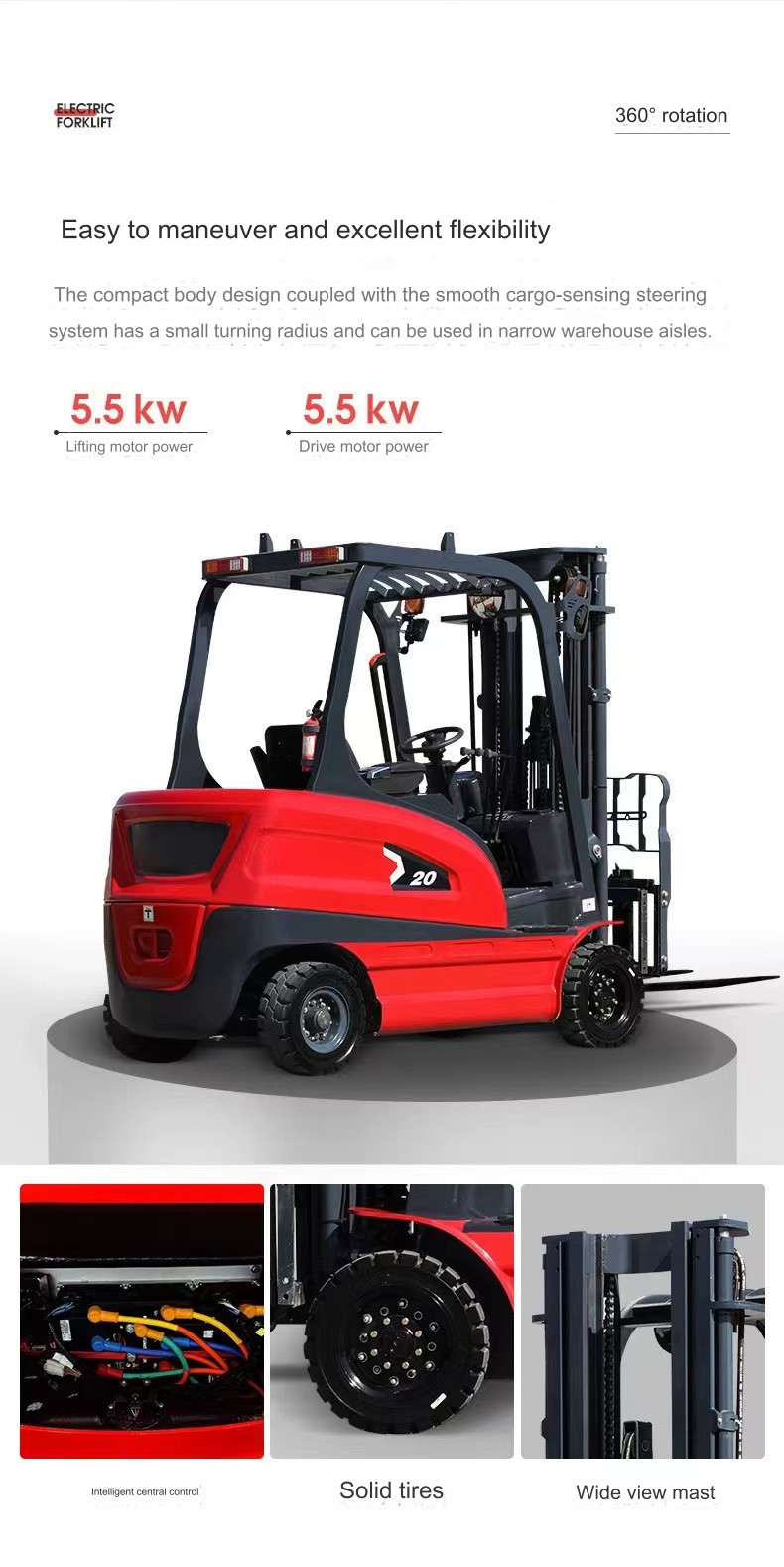 2 Ton Electric Forklift with Solid Tires and AC Controller for Versatile Applications