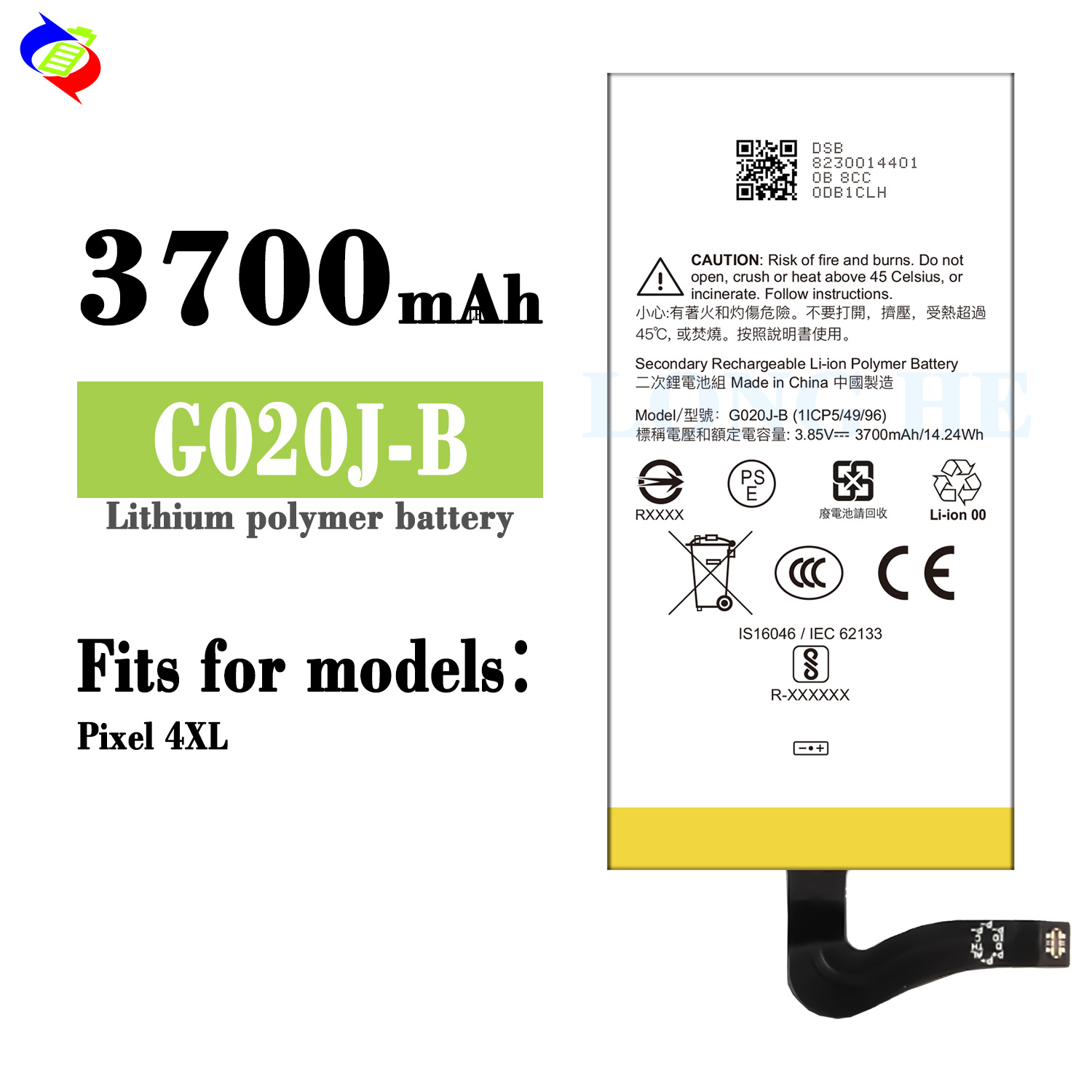 Black Li-ion Polymer Battery G020J-B for Google Pixel 4XL Mobile Phone 3700mAh 3.85V