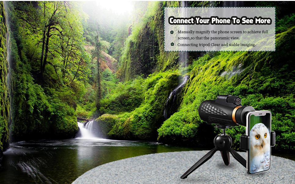 Monocular Telescope 12X50 Waterproof Telescope, High Definition Prism, Adults Compact Monocular with Phone Holder a
