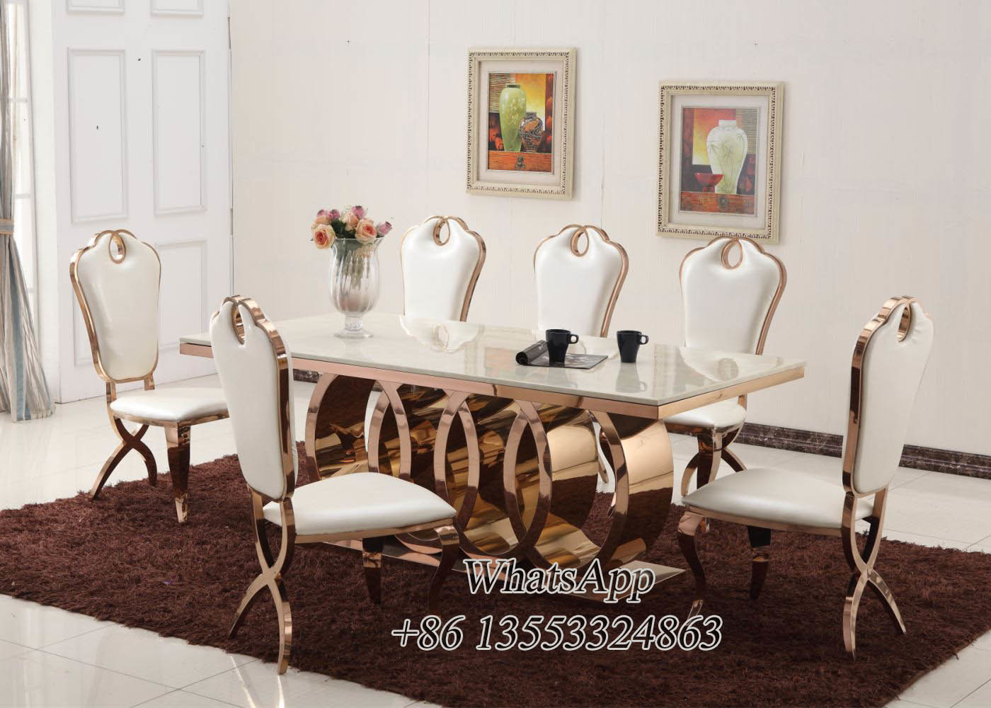 Rose Gold Stainless Steel Dining Table Chairs For Dining Room (YS-2)