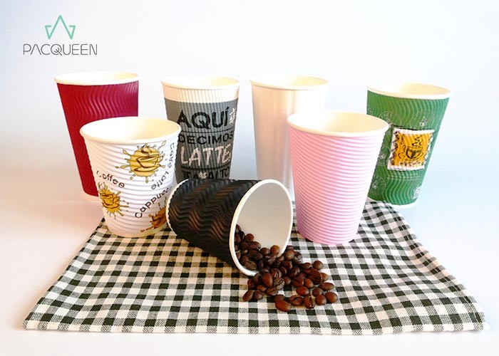 Colorful Three Layer Corrugated Paper Cups , Ripple Insulated Cups Multiple Sizes