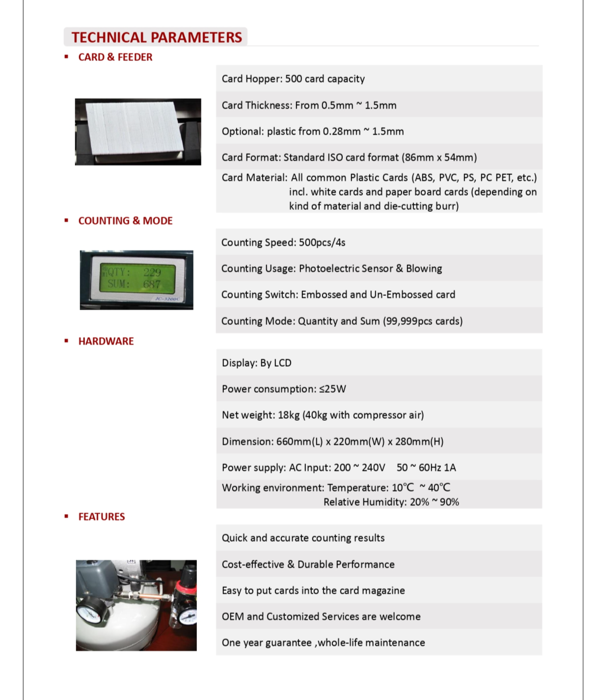 Emperor JC-3200 Series Desktop Automatic Card Counter Dual Technology 110 Or 220 Vac