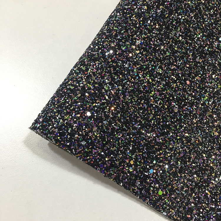 54/55" Glitter Leather Fabric , Glitter Knit Fabric Woven Backing Technics