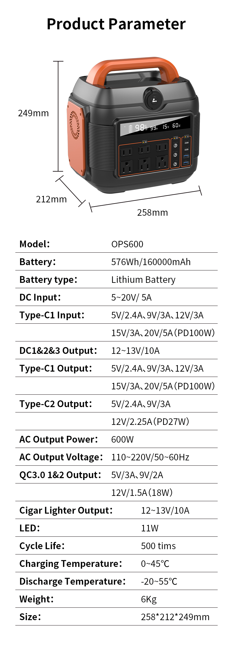 Portable Car Battery Pack Booster With LED Display And 600W 220V Output Jump Starter