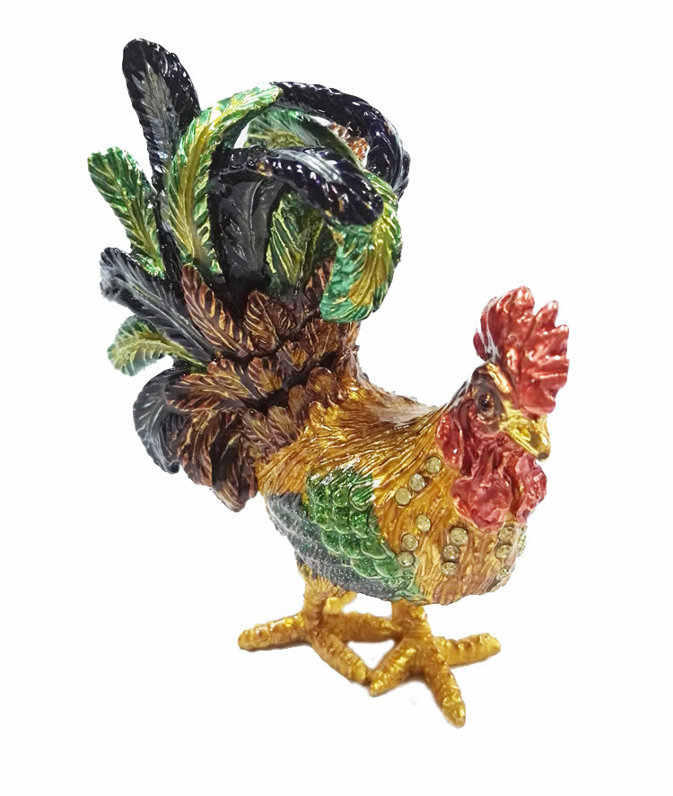 Pretty Cock metal jewelry box Rooster enamel treasure trinket box