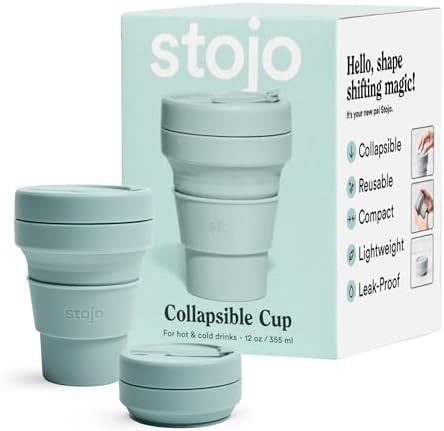 Collapsible Travel Cup - Sage Green, 12oz / 355ml - Leak-Proof Reusable To-Go Pocket Size Silicone Bottle
