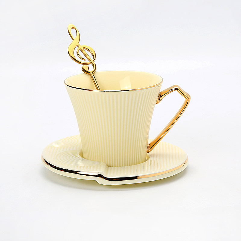Custom Afternoon Drinkware Luxury Gold Plated Ceramic Cup with Saucer Wholesale Modern Irregular Coffee Tea Cups