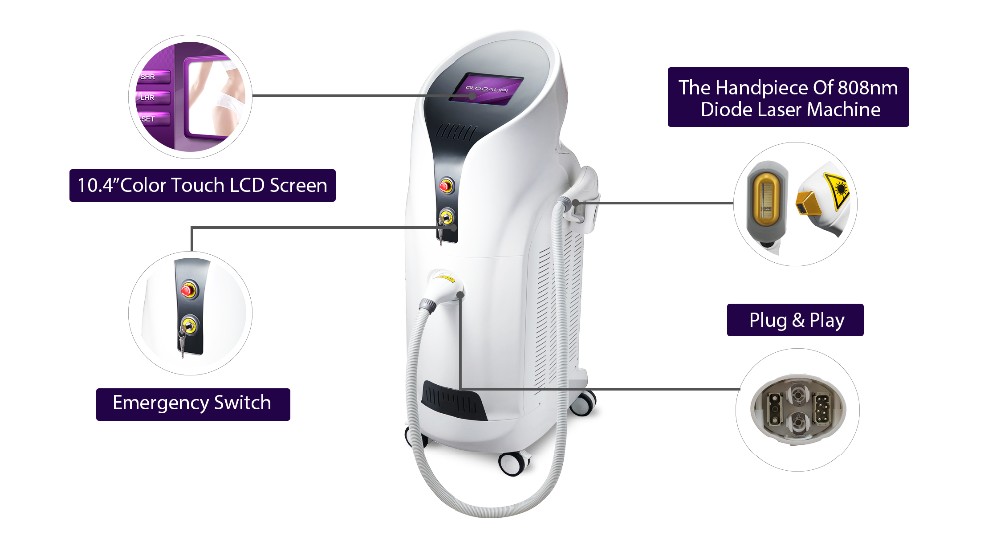 Permanent 808nm Commercial Laser Hair Removal Machine 56x40x108cm Size