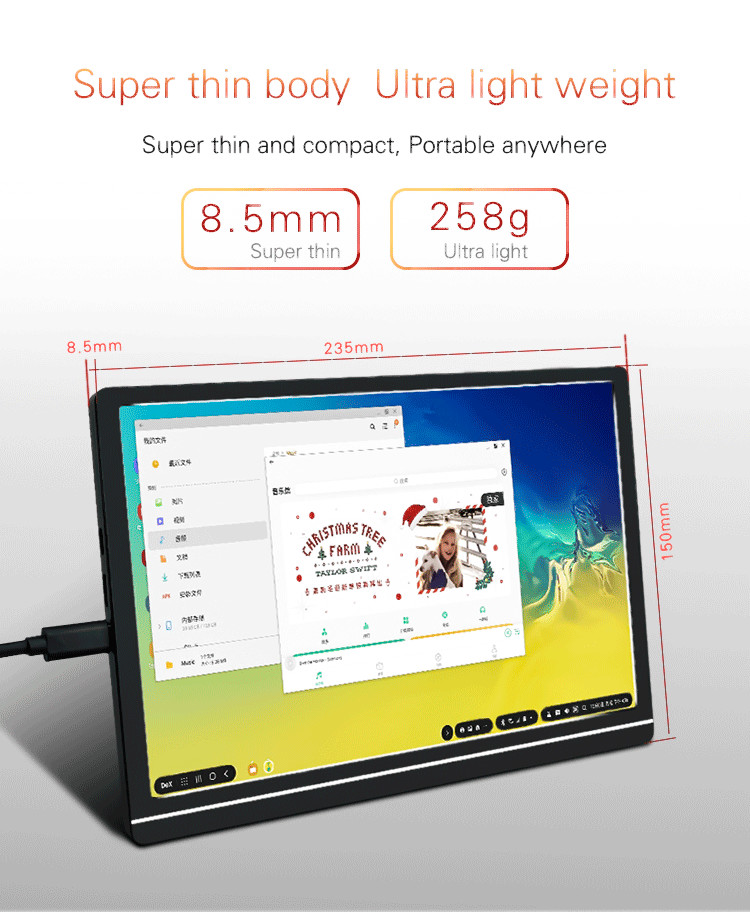 USB C Port 10.1 inches 16.7M Color IPS Screen Slim Portable Monitor