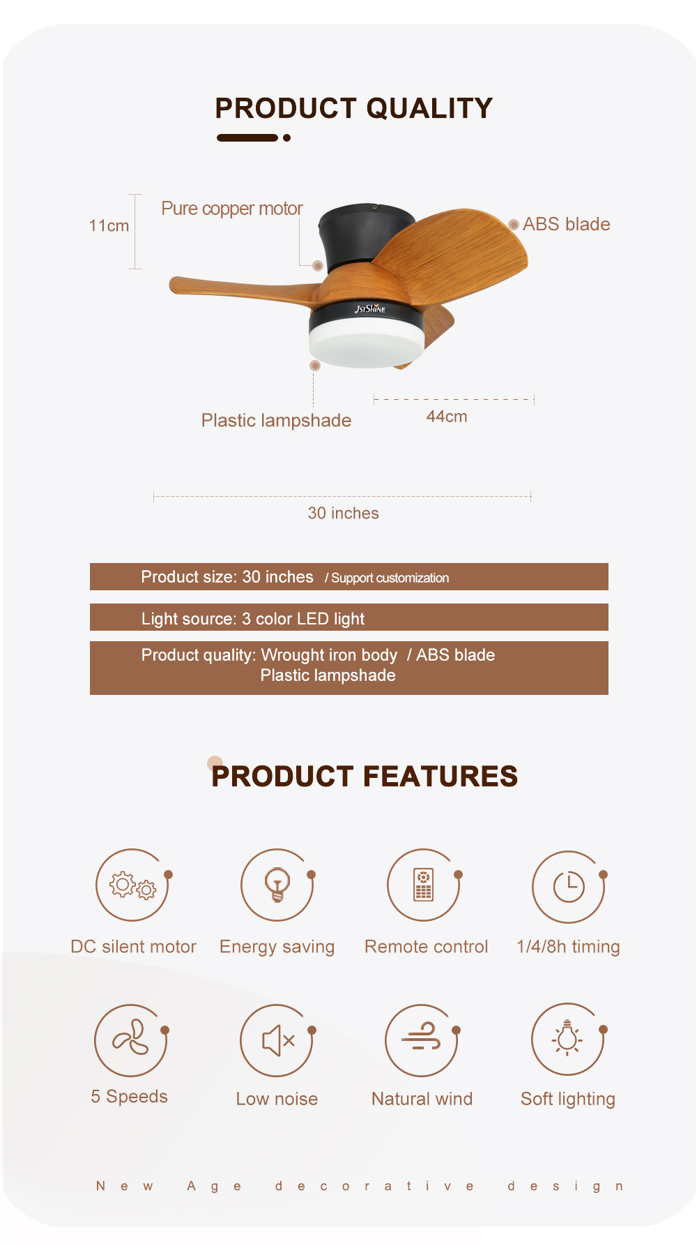 110-240V/50Hz-60Hz Decorative LED Ceiling Fan with Water Transfer Color Blades and Lights